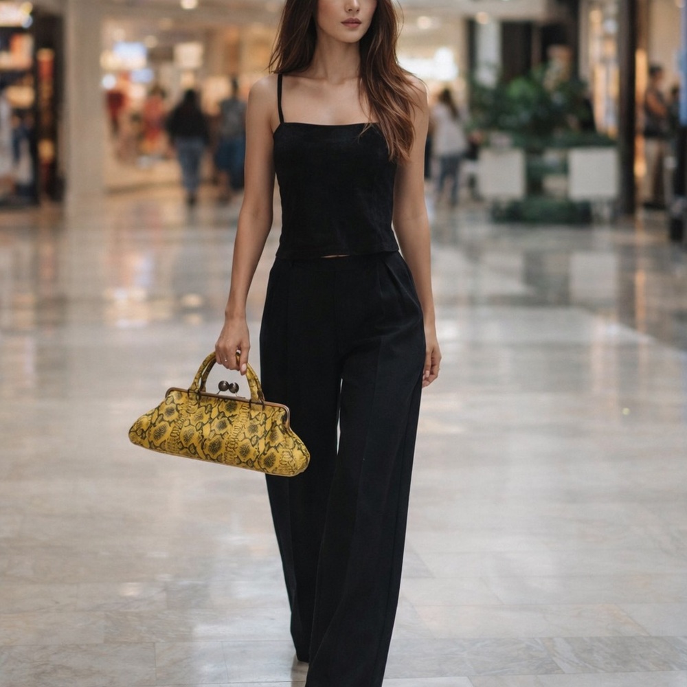 Vintage Yellow Faux Python Skin Maurizo Taiuti Bag